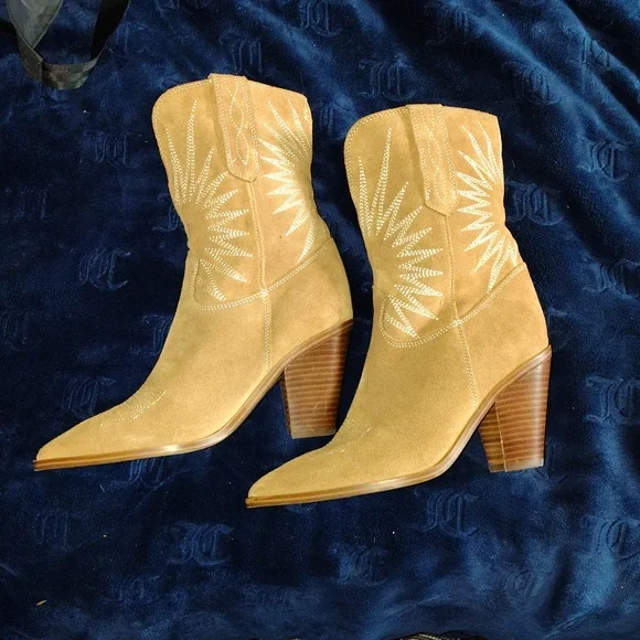 Marc Fisher Suede Western Ankle Boots - Tan - Picture 2 of 6